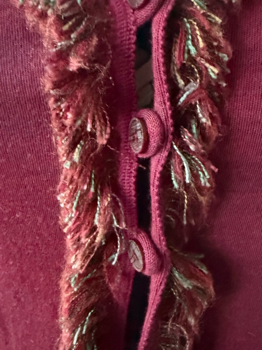 M by Missoni Burgundy Fringe-Trim Button Cardigan - Picture 3 of 8